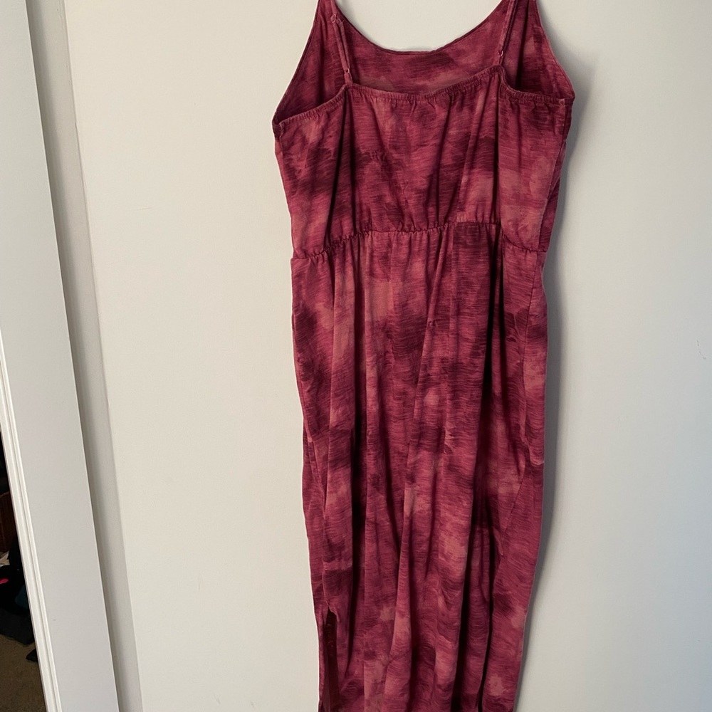 Old Navy Tie Die Waist Defined Midi Dress Burgundy L - Picture 7 of 12